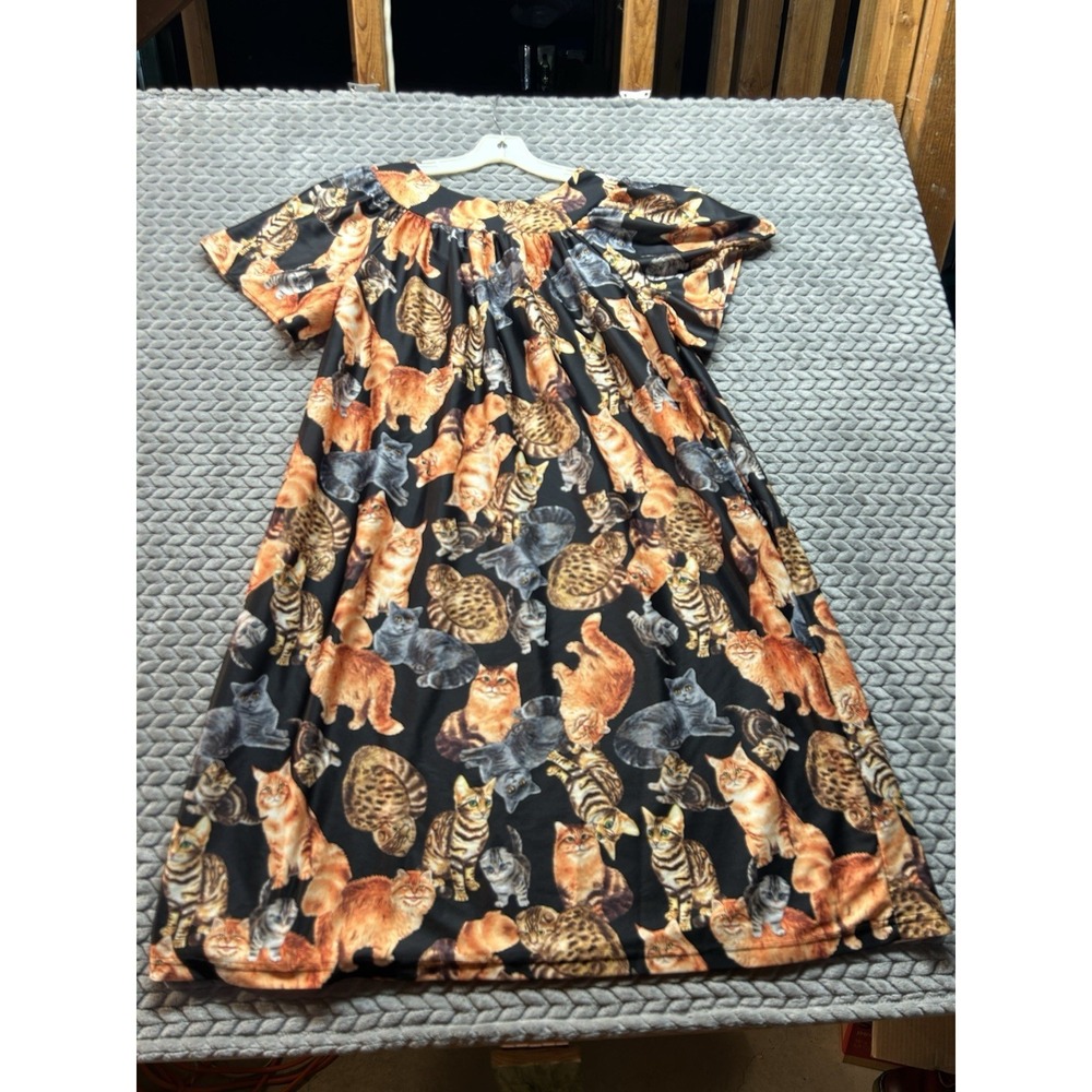 Womens Cat Print Blouse Top Black Orange Short Sleeve Kitty Novelty Shirt 2xl - Picture 3 of 6